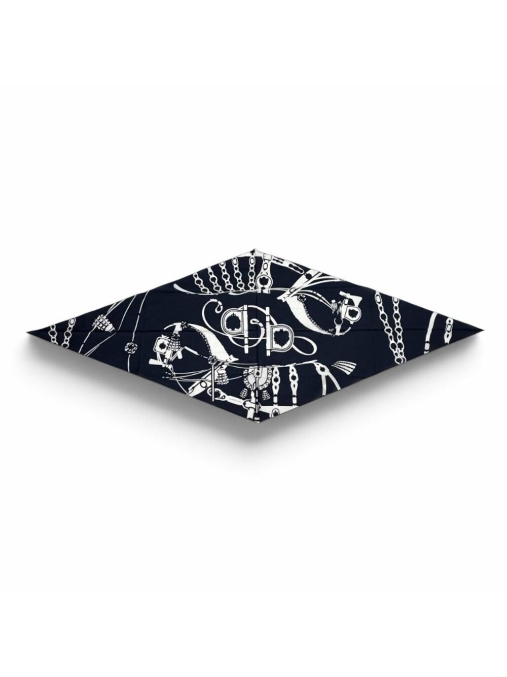 Hermes Rosange GM Royal Horse Tackle Cotton Marine Blue Turcan Diamond Scarf